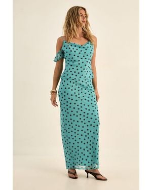 Nasty Gal Chiffon Polka Dot Bias Maxi Skirt Co-Ord - Blue