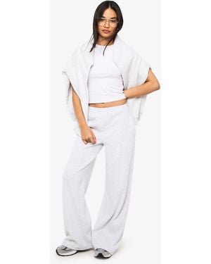 Boohoo Rib Straight Leg Trouser With Henley Button Detail - White