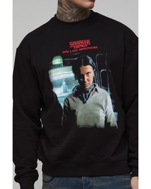 BoohooMAN Tall Oversized Stranger Things License Printed Sweatshirt - Black