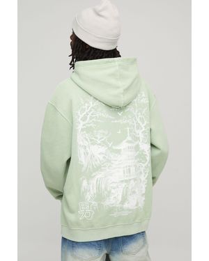 BoohooMAN Washed Oversized Limited Edition Pagoda Hoodie Cotton - Green