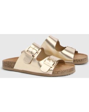 Boohoo Double Buckle Footbed Sliders - Natural