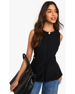 Boohoo Textured Button Cinched Waist Sleeveless Waistcoat - Black