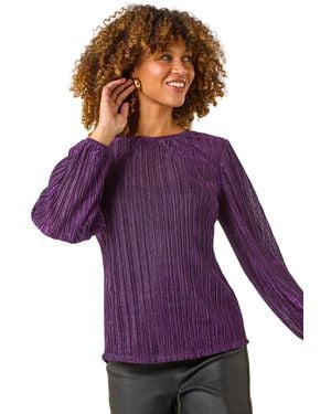 Roman Shimmer Plisse Pleated Top - Purple