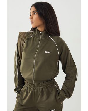 DSGN Studio Tricot Piping Detail Zip Through Track Jacket - Green