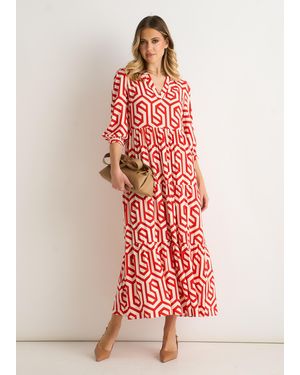 Gini London Geo Print Smock Maxi Dress - Red
