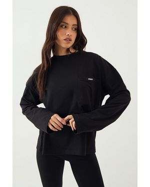 DSGN Studio Woven Label Long Sleeve Oversized T-Shirt - Blue