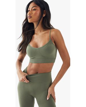 Boohoo Premium Sculpt Seamless Ribbed Detail Light Support Sports Bra - Green