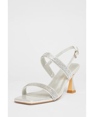 Quiz Wide Fit Diamante Strappy Heels - White