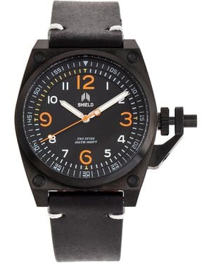 Shield Pascal Leather-Band Diver Watch - Black