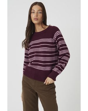 Brave Soul Raglan Sleeve Stripe Jumper - Red