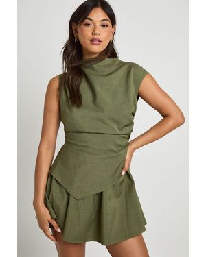 Boohoo Tailored Slash Neck Cap Sleeve Mini Dress - Green