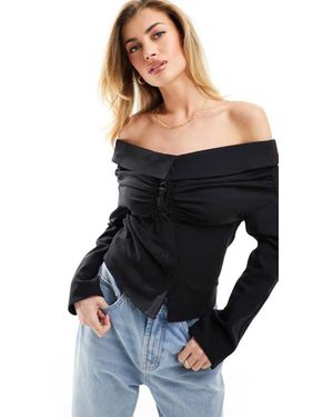NA-KD Off The Shoulder Draped Top - Black