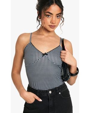 Boohoo Gingham Picot Trim Bodysuit - Blue