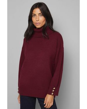 Wallis Roll Neck Button Cuff Jumper - Red