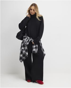 River Island Wide Leg Trousers Tailored Jersey Cotton - Black