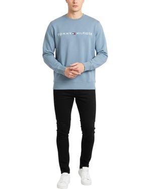 Tommy Hilfiger Sweatshirt Terry Cotton Embroidered Logo Pullover Jumper - Blue