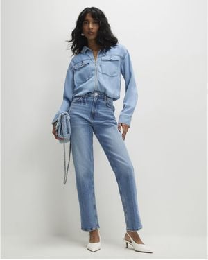 River Island Bomber Jacket Denim Tencel Bubble Hem Lyocell - Blue