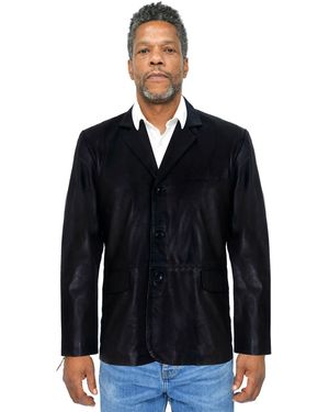 Infinity Leather 3 Button Blazer Jacket-Dubai - Black