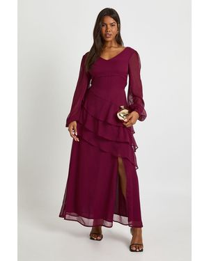 Boohoo Chiffon Frill Maxi Dress - Red