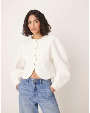 ASOS Boucle Cocoon Jacket With Starfish Buttons - White