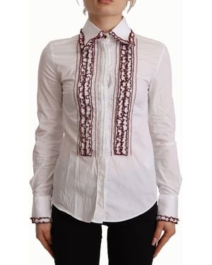 Dolce & Gabbana Long Sleeve Poplin Blouse Ruffles Embroidery - White