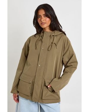 Boohoo Hooded Zip Through Jacket - Brown