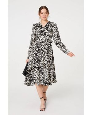 Izabel London Animal Print Ruffled Midi Wrap Dress - White