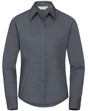 Russell Collection /Ladies Poplin Fitted Long-Sleeved Formal Shirt (Convoy) - Blue