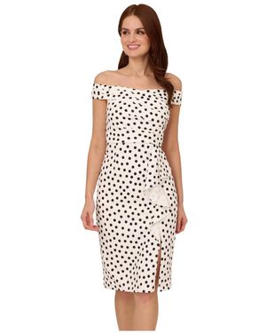 Adrianna Papell Polkadot Drape Sheath Dress - White