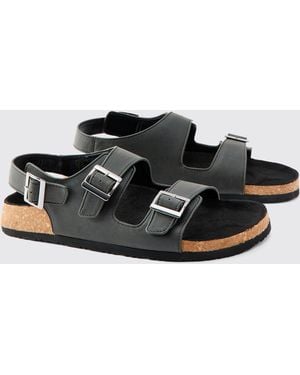 BoohooMAN Double Strap Buckle Sandal - Black