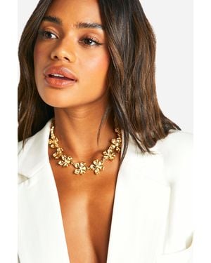 Boohoo Statement Embellished Flower Necklace - Metallic