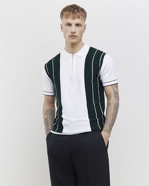 River Island Polo Shirt Slim Fit Colour Block Stripe - Blue