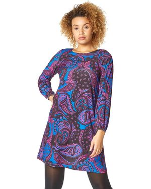 Roman Paisley Print Swing Dress - Blue