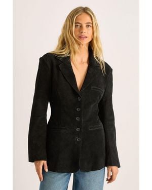 Nasty Gal Real Suede Cinched Waist Blazer - Black