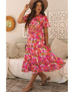 Azura Exchange Floral Short Sleeve Smocked Waist Maxi Dress - Pink