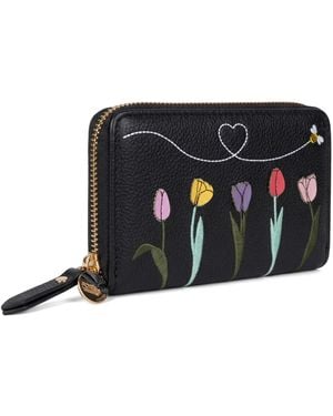 Woodland Leathers Rfid Floral Zip Around Purse Wallet - Black