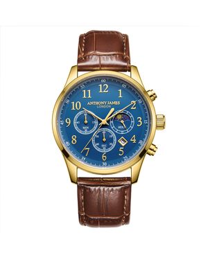 Anthony James Hand Assembled Moonphase Chronograph Leather - Blue