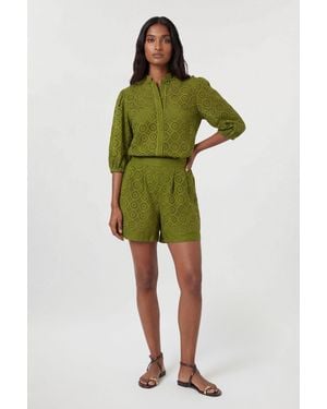 Karen Millen Cotton Broderie Woven Shorts - Green