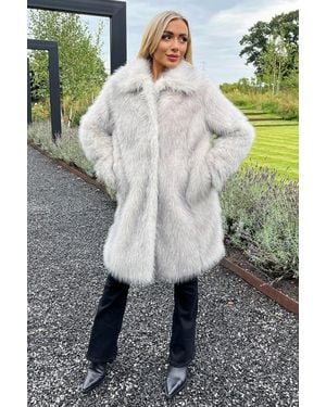 AX Paris Tipped Faux Fur Long Jacket - Grey