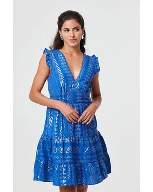 Izabel London Metallic Cap Sleeve Short Skater Dress - Blue