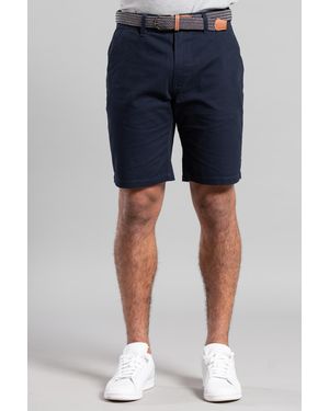Kensington Eastside Dark Cotton Twill Belted Chino Short - Blue