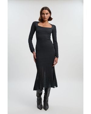 Karen Millen Pointelle Stitch Detail Sheer Panel Knit Midi Dress - Black
