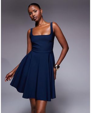 Vesper Bengaline Scoop Back Skater Mini Dress - Blue