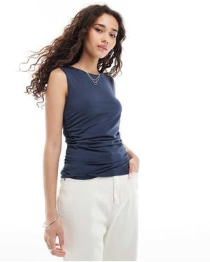 Pieces Jersey Ruched Sleeveless Top - Blue