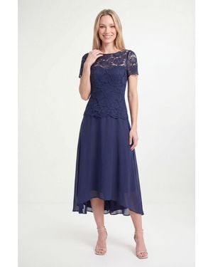 Wallis Petite Lace Overlay Midi Dress - Blue