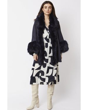 Jayley Faux Fur Suede Cape - Blue