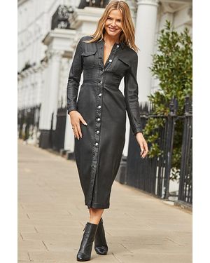 Sosandar Coated Midi Shirt Dress - Black