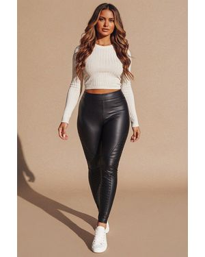Femme Luxe Panel Detail High Waisted Leggings- Kiya - Natural