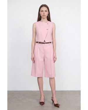 Dilvin Hoge Taille Biesloze Wijdvallende Tailored Shorts - Roze