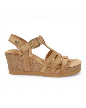 Panama Jack Wedge Heel Bark Suede Leather Sandals - Brown